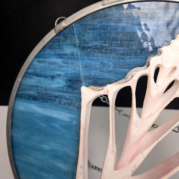 Vintage Stained Glass With Conch Shell Cutout 3D Hanging Hand Crafted Art 11.5" - Picture 15 of 15